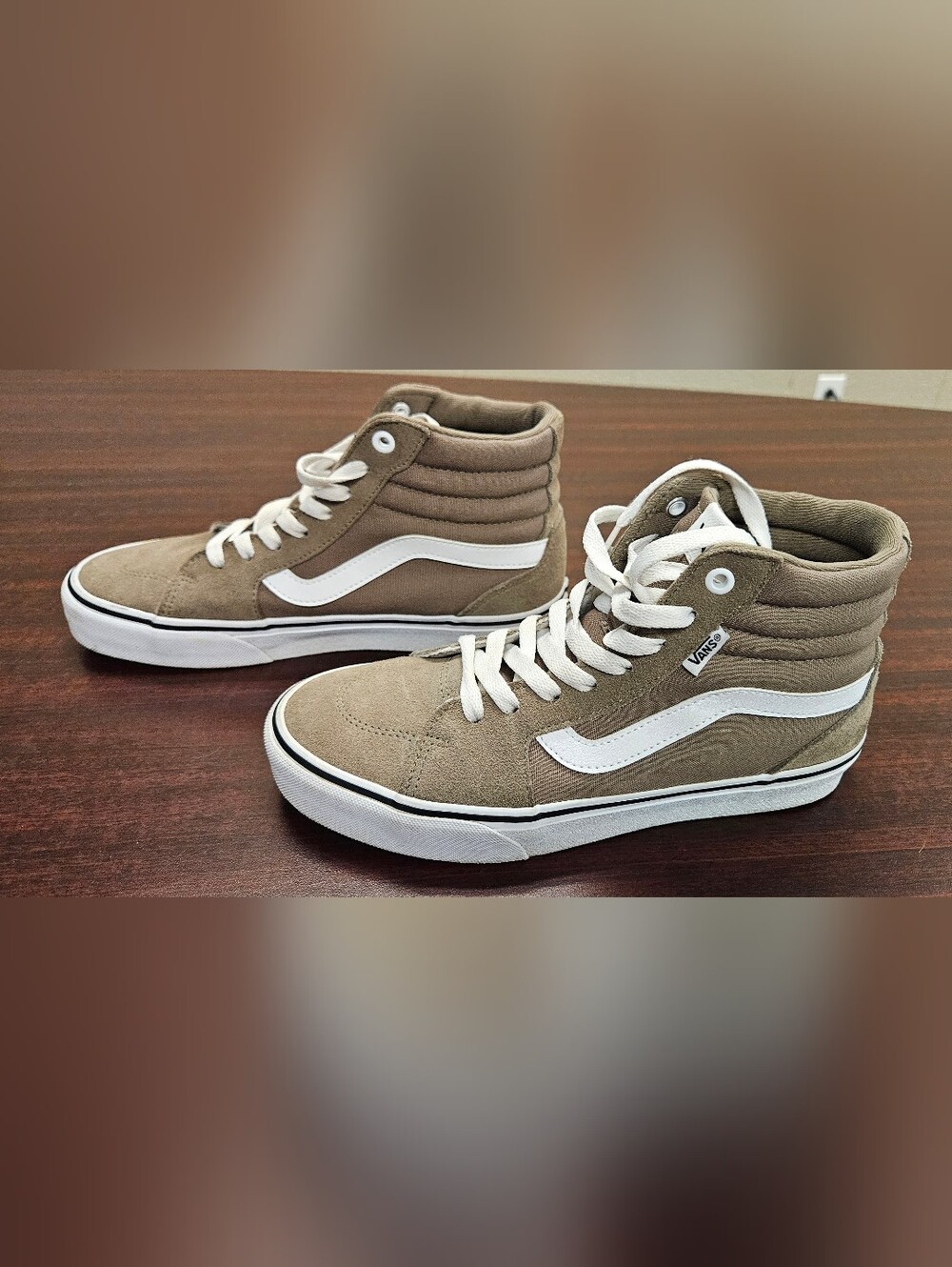 Vans Taupe and White Sk8-Hi Sneakers